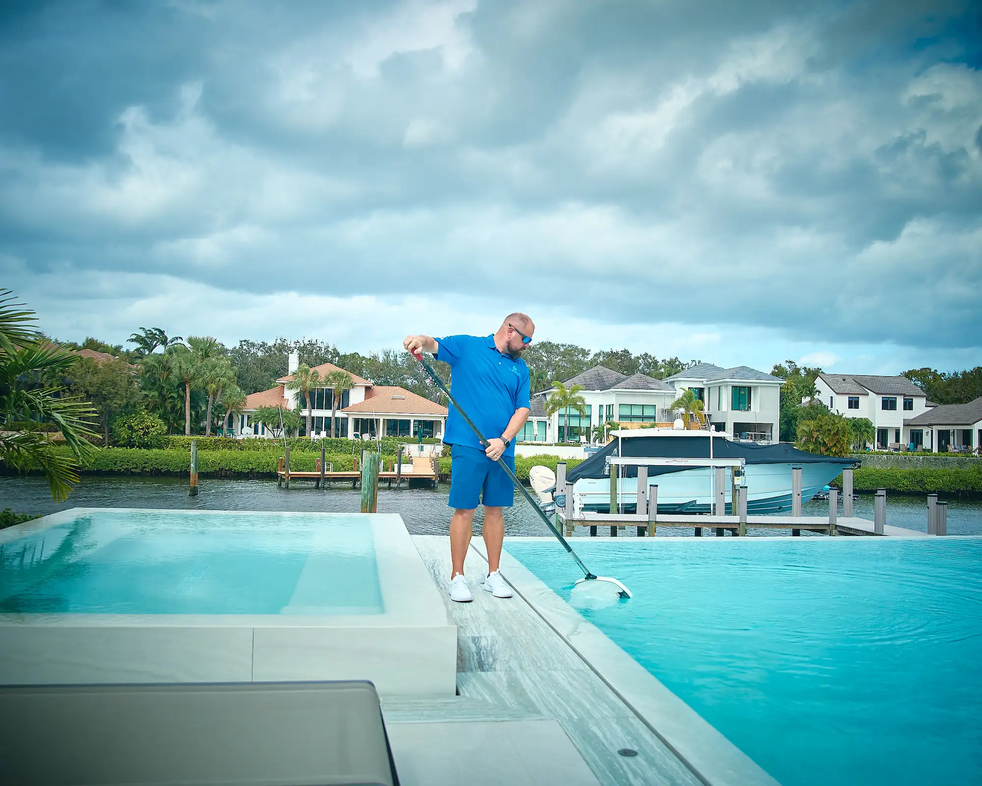 Pool cleaning in progress at Palm beach 