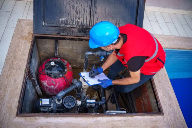 Pool automation controller and equipment controls being inspected in Royal Palm Beach, FL.