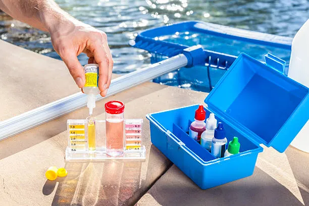 Pool circulation equipment being checked for water flow problems in North Palm Beach, FL.